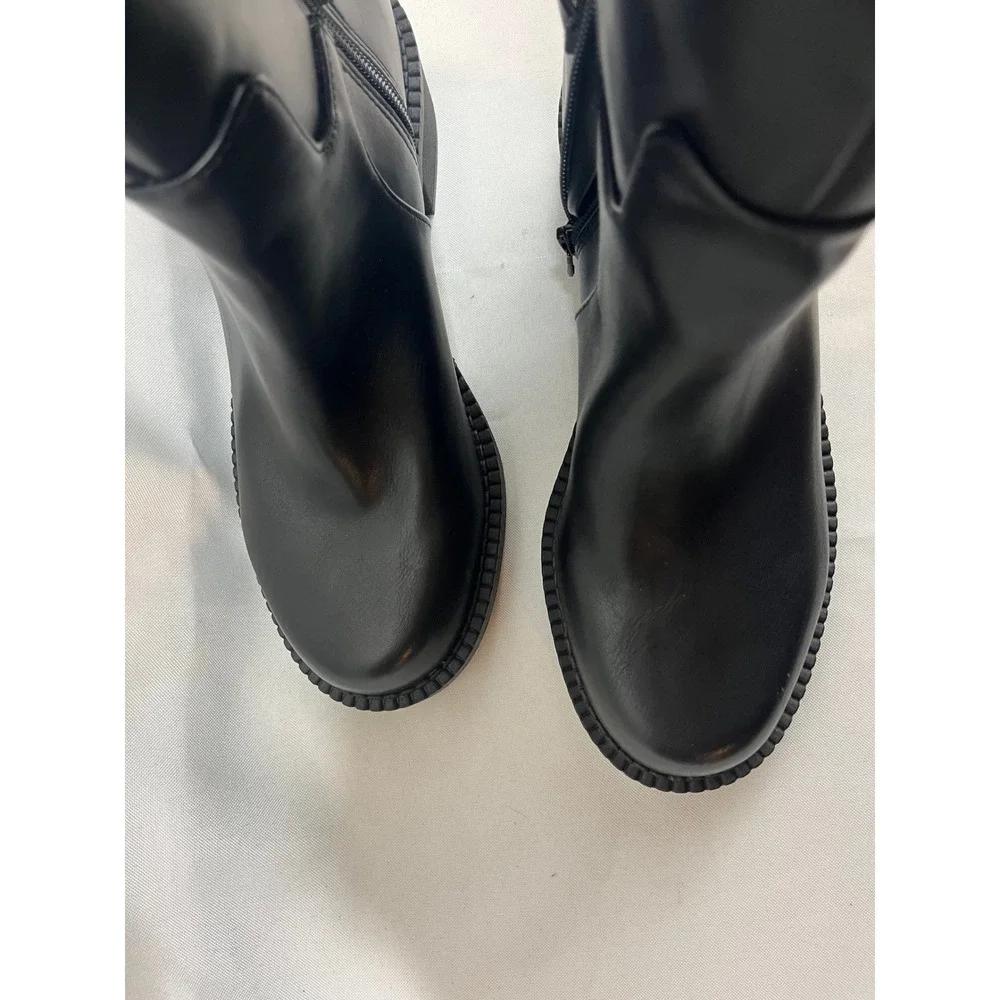 A‎ New Day Womens Black Tall Boots with Gold Chain Detail Size 6.5 Knee High